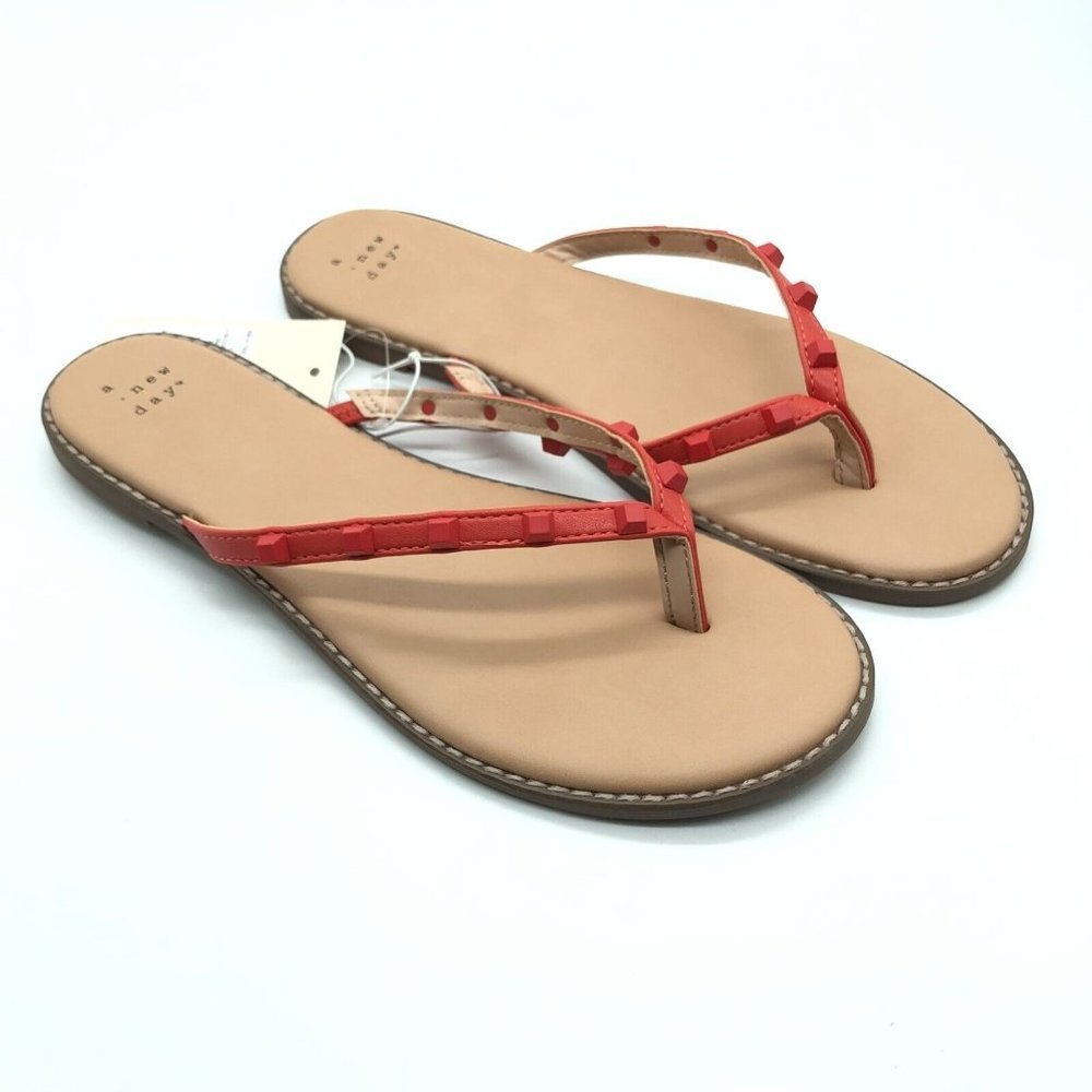 A New Day Womens Sloan Sandals Flip Flops Faux Leather Studded Red Size 7